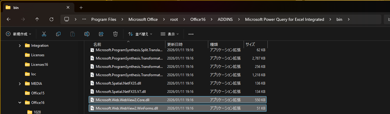 ExcelのPowerQueryにWebView2DLL発見