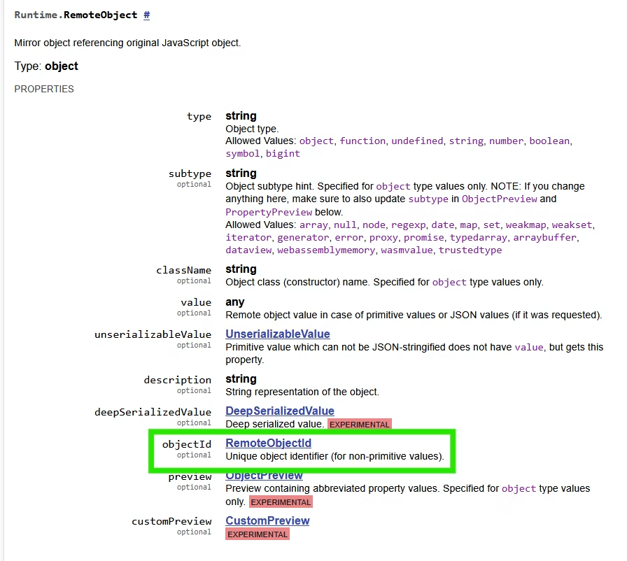Runtime.evaluateのObjectID